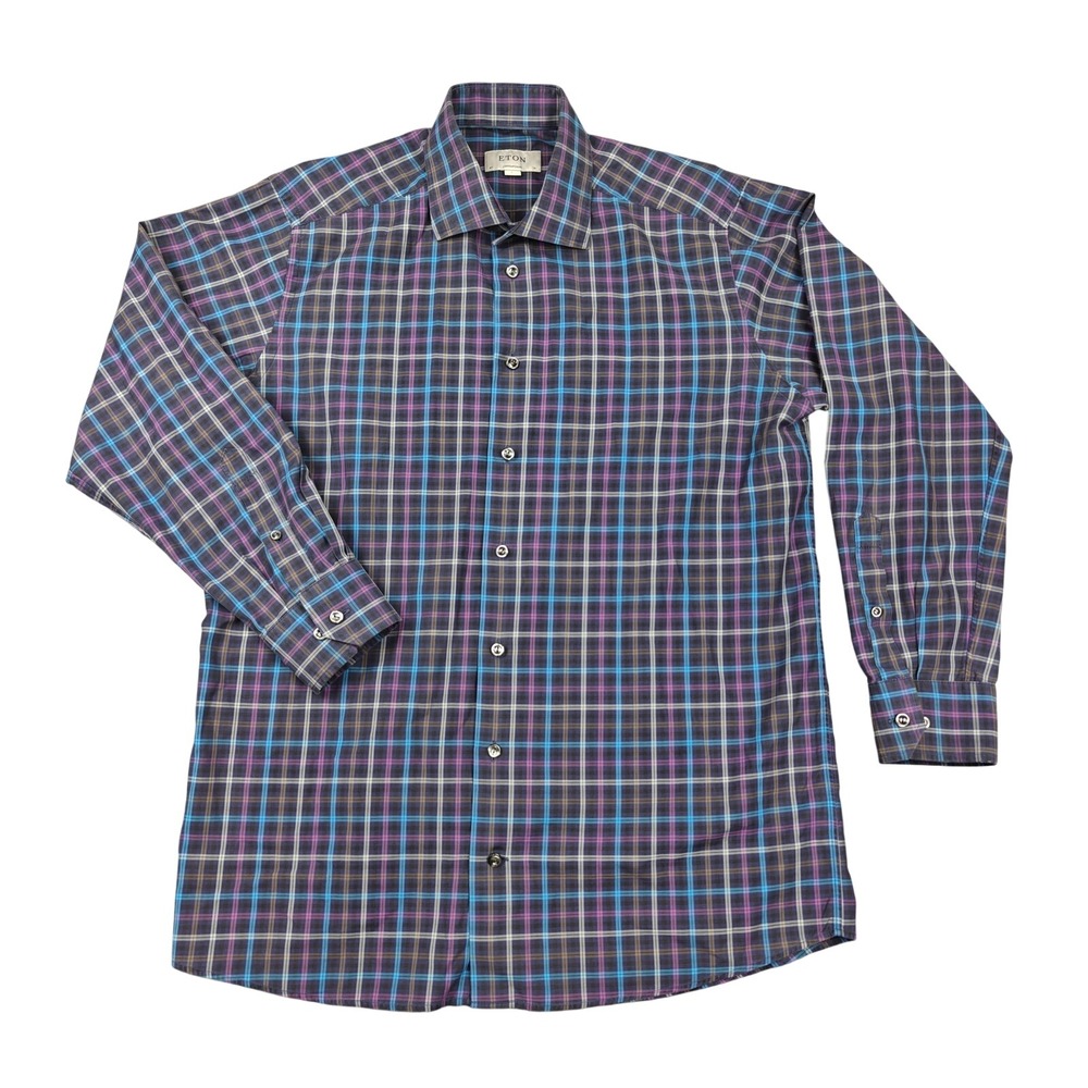 Eton Dress Shirt Mens 16/41 L‎ Multicolor Plaid Regular Fit Long Sleeve Cotton